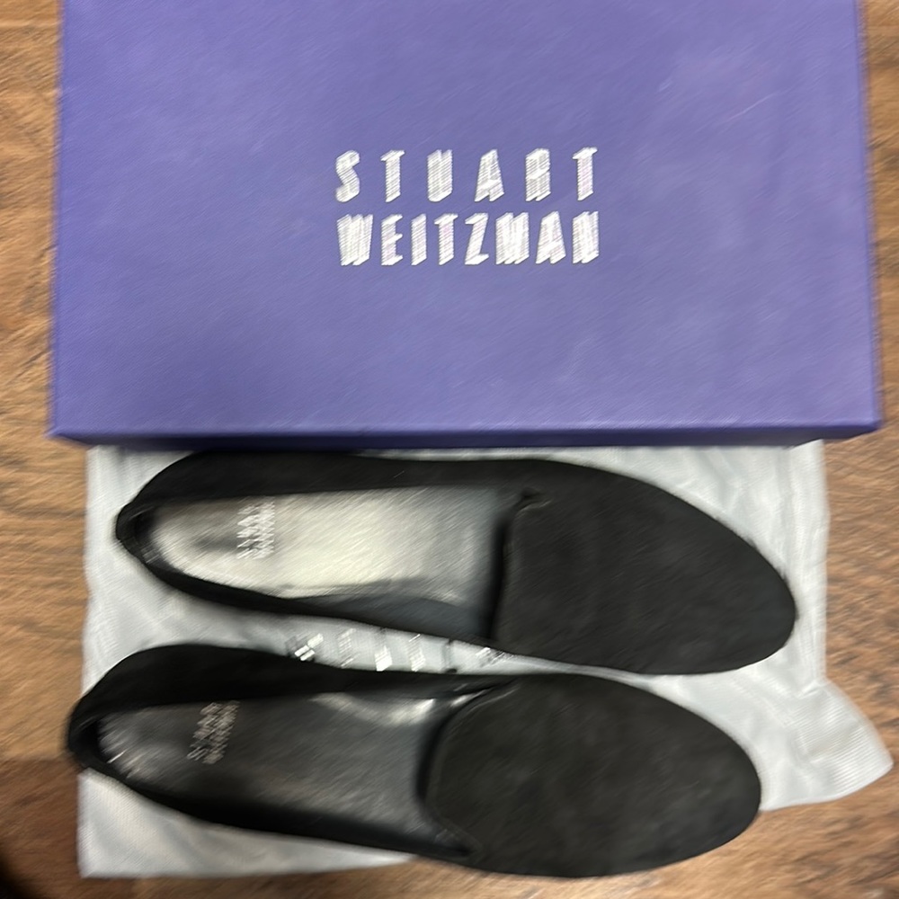 Stuart Weisman black suede, half inch flat shoes never worn beautiful